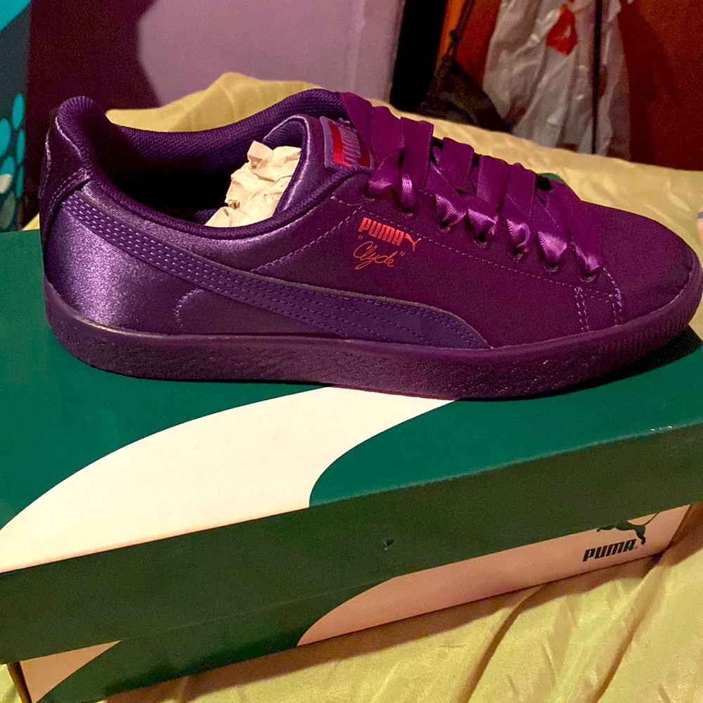 Puma Clyde Satin 367469 01 Kids Girls/ Women Sneakers Shoes Purple